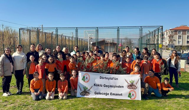 Tire’de öğrenciler, zeytin fidanlarını toprakla buluşturdu